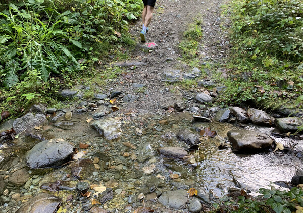 Crossing a tiny mountain creek
