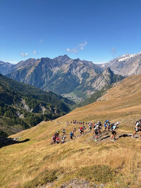 Courmayeur somewhere down there – you can spot a HOKA branded hot air balloon on the ground there, if you look closely