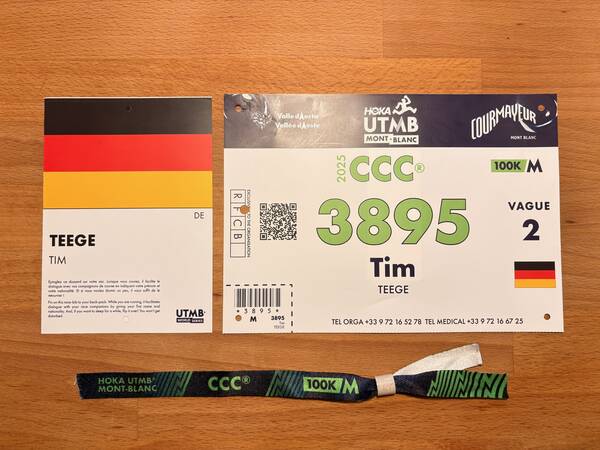 Country tag, bib number, wrist band