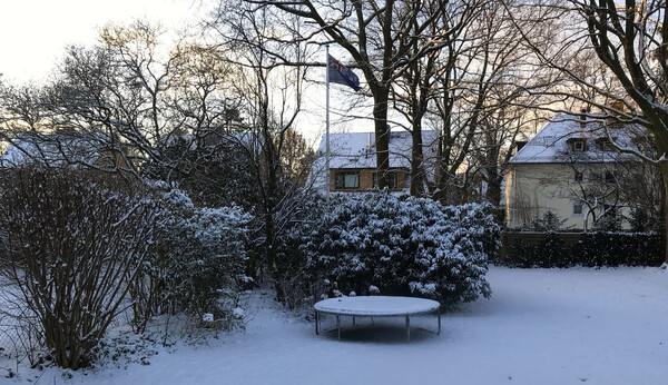 From 30 degrees in Dubai to -15 in Hamburg. Our New Zealand flag still flies.