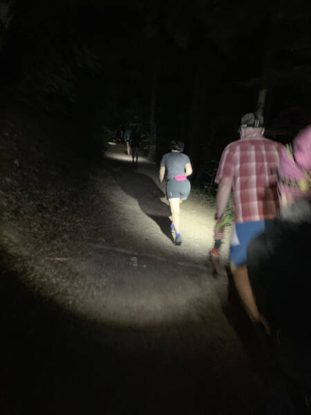 Doing the first lap in the dark – headlamps mandatory